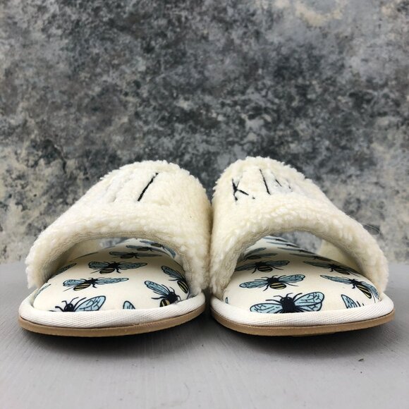 Rae Dunn Women's Size SMALL White Bee Kind Open Toe Slip On Flat House Slippers - Picture 2 of 11